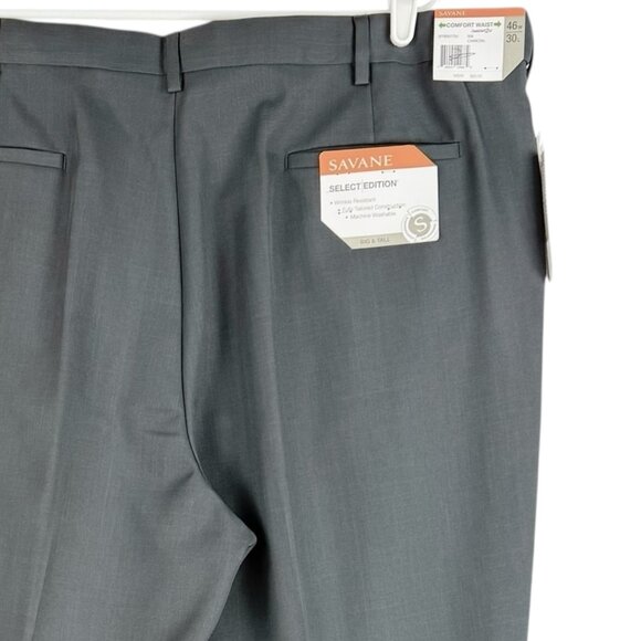 Savane Men's Comfort Waist Straight Pleated Rolled Cuff Charcoal Pants 46x30 NWT - Picture 13 of 13